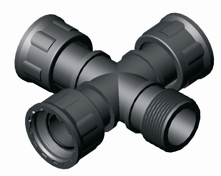 PP Kunststoff Kreuzstück 3x1"IG 1x1"AG